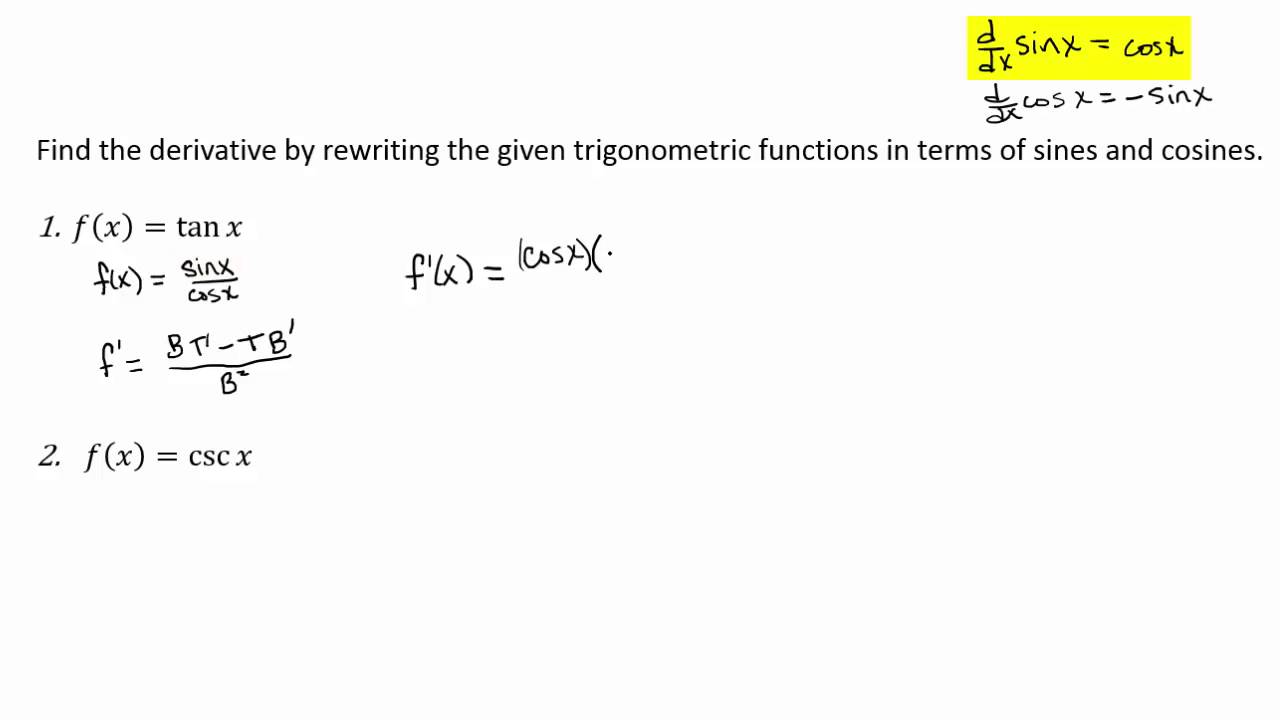 Use Quotient Rule To Find Derivative Of Y Tanx Youtube