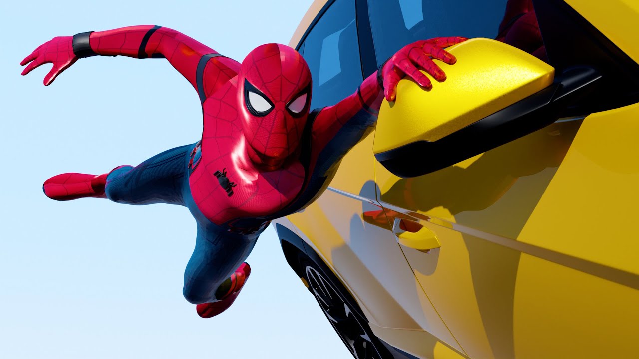 Spiderman Racing Spiderman CAR Race. Challenge Jump With Superheroes Shark دفع المياه ...