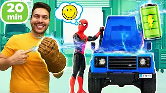 ¡Juegos y Aventuras de Superhéroes! Spiderman, Thanos y coches de juguete