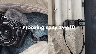 unboxing my first camera ever! sony zv-e10 + accessoires, example shots!