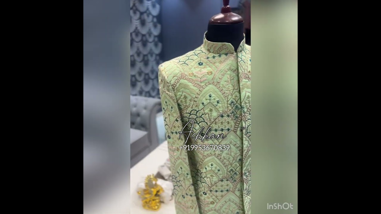 Designer Pastel Achkan Green Peach Sherwani