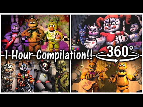 360°| FNAF 1 HOUR COMPILATION!! - Freddy, Foxy, Spring Bonnie, Baby... and more (VR Compatible)