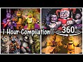 360°| FNAF 1 HOUR COMPILATION!! - Freddy, Foxy, Spring Bonnie, Baby... and more (VR Compatible)