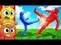 Reacting to BLUE vs RED NPC Battles!