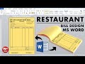 Printable Restaurant Bill Design in Ms Word Tutorial ||