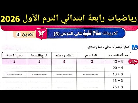 حل صفحة 191 192 سلاح التلميذ 2026 رياضيات رابعة ابتدائى الترم الاول 2026 حل تمرين 4 