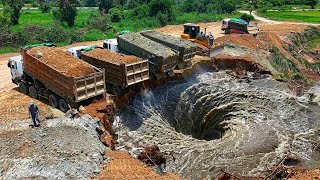 HOCKING MOMENT!! Massive Sinkhole Swallows Heavy Trucks at Construction Site!