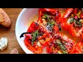 Roasted Peppers with Tomatoes&amp;Anchovy stuffed Olives|釀甜椒|如何做甜椒釀鯷魚鹹橄欖和小番茄|How to roast peppers recipe