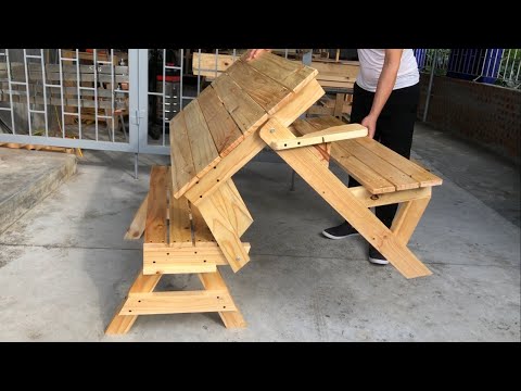 Amazing Creative Woodworking Ideas - DIY Convertible Picnic Table that folds into bench seats