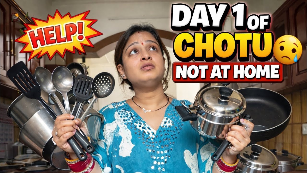 Day 1 Without Chotu 😭 | Ghar Ka Kaam + Bhajan Jamming Vlog