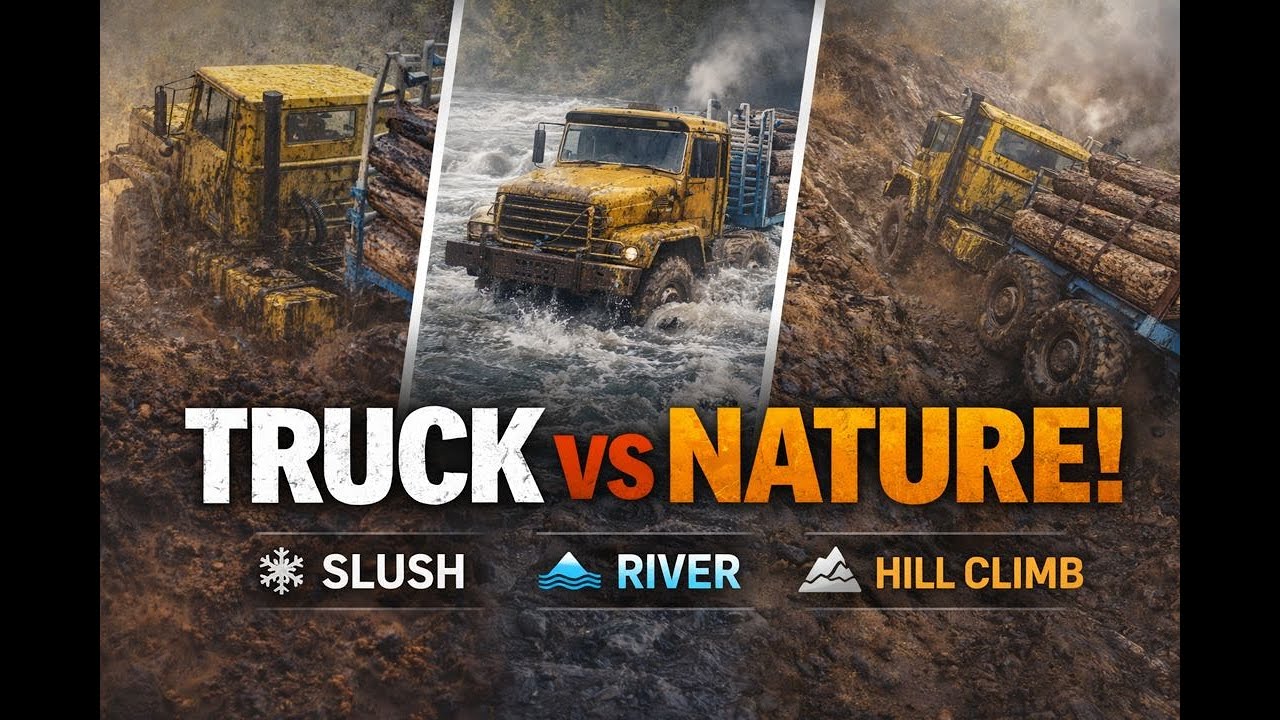 Extreme Truck Struggles – Slush Crossing, River Fails & Hill Climbs 🚛