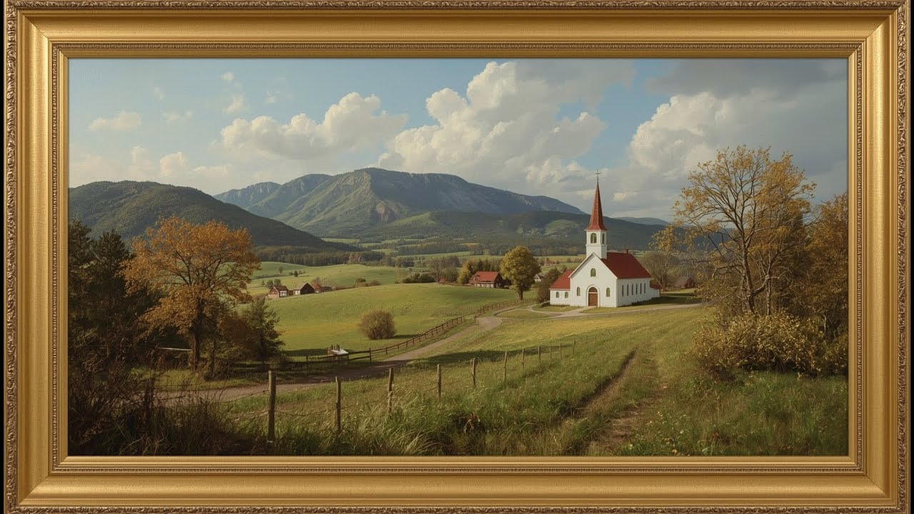 Gold framed vintage  | Timeless Nature Landscape Painting | Elegant Gold Frame Art | TV Screensaver