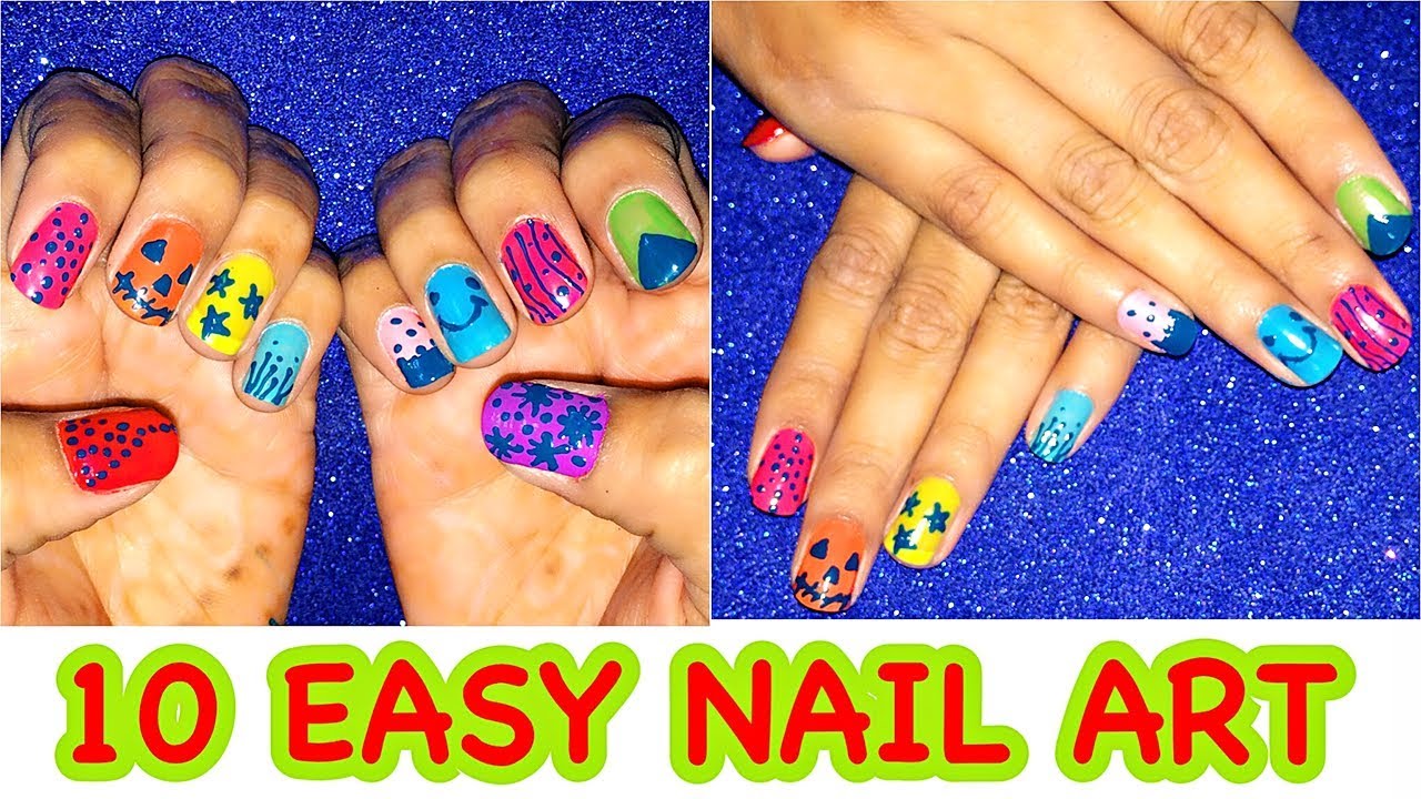 10 EASY NAIL ART DESIGNS FOR BEGINNERS | DIY NO TOOL NAIL ART DESIGNS ...