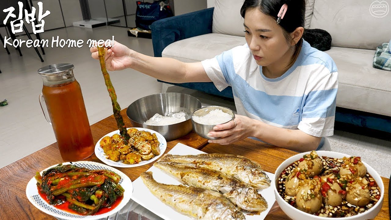 Real Mukbang Korean home made food  Grilled Fish Braised eggs Pickled cucmbers Kimchi
