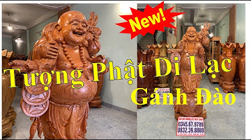 👍Tượng Phật Di Lạc Gánh Đào Gỗ Hương Đỏ Nam Phi