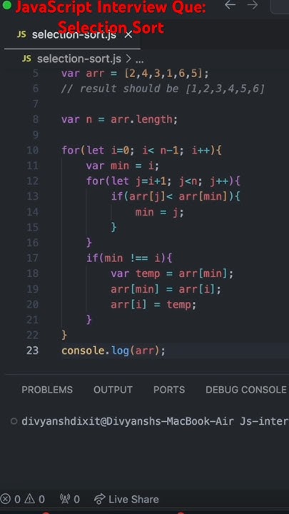 Selection Sorting | Top JavaScript Interview Q&A | #shorts #javascript ...