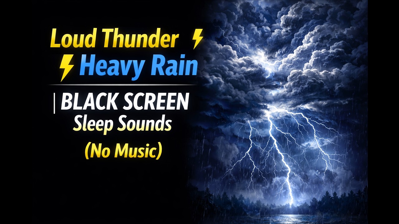 Loud Thunder + Heavy Rain | BLACK SCREEN Sleep Sounds (No Music)