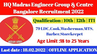 Hq Madras Engineer Group Centre Bangalore Recruitment 2022 Hq Meg Centre Bangalore jobforyou97