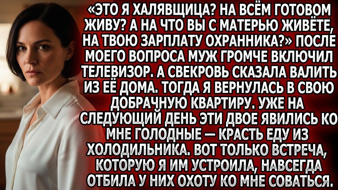 «Это я халявщица? На всём готовом живу? А на что вы с матерью живёте, на твою зарплату охранника?»