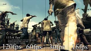 120 FPS vs 60 FPS vs 30 FPS vs 16 FPS on Game (FPS Comparison - Half Speed) Resident Evil 5 RE5
