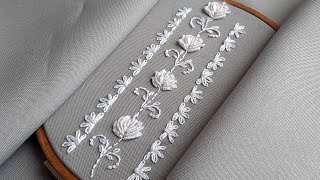 White Border Embroidery Roses &amp; Daisy flowers Simple stitches for beginners