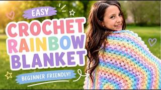 Easy Pastel Rainbow Ruffle Blanket Crochet Tutorial 🌈 Beginner Friendly
