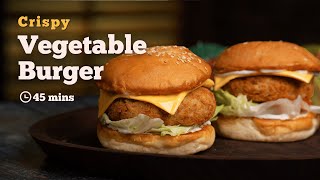 Crumbed Vegetable Burger | Cheesy Crispy Veg Burger Recipes | Cookd