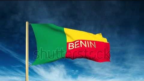 Benin flag slider style with title. Waving in the wind with cloud background animation Stock video