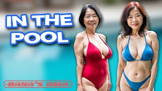 Natural Older Vietnamese Women Over 60 By the Pool
