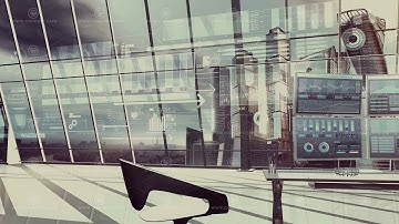 Panoramic shot of an office with a trader