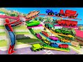 Colored Spiderman &amp; Super Heroes  Loading Super CArs &amp; Big Trucks  Into A Giant Trailer