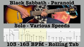 Paranoid - Guitar Solo - Black Sabbath - Various BPM - Lesson - Rolling Tab - Standard Tuning - 440