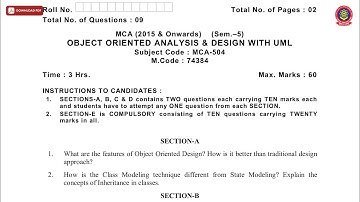 MCA 5TH SEM OBJECT ORIENTED ANALYSIS AND DESIGN WITH UML NOV 2019 | PTU