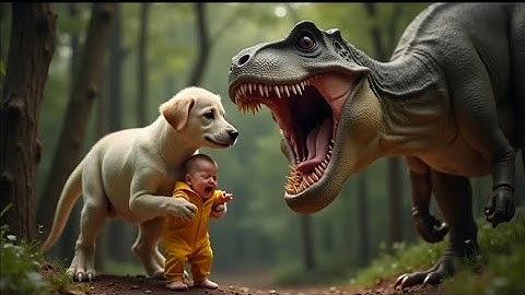 कुत्ता ने बच्चे को डायनासोर से बचाया 😭 AI Dog Story 