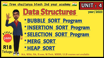 Data Structures | UNIT: 4 | Bubble sort | Insertion sort | Selection sort | heap sort | Merge sort |