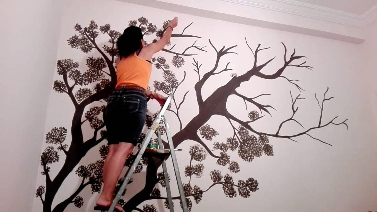 Wall Drawing Tree Wall Mural Speed Drawing Youtube