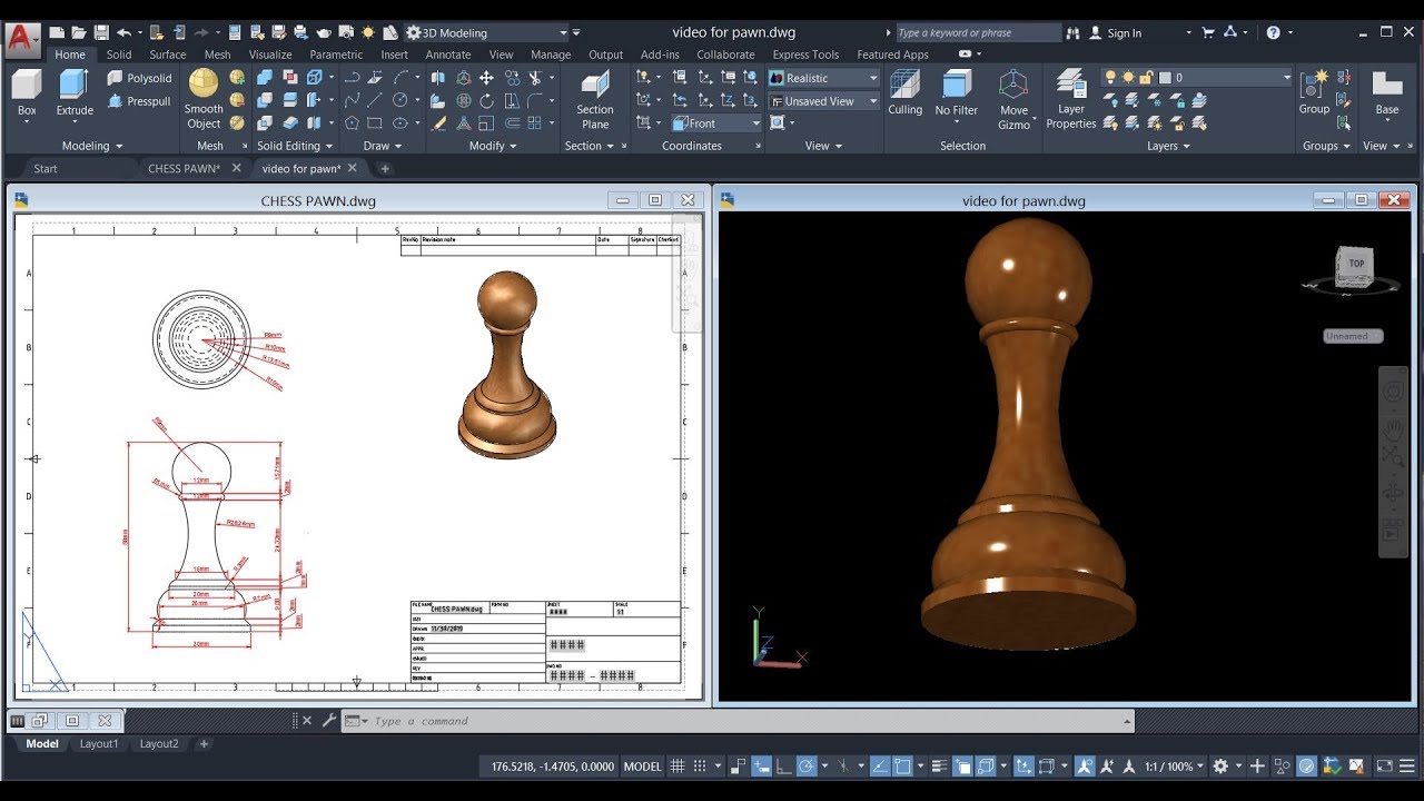 Peão de xadrez - Chess pawn, 3D CAD Model Library