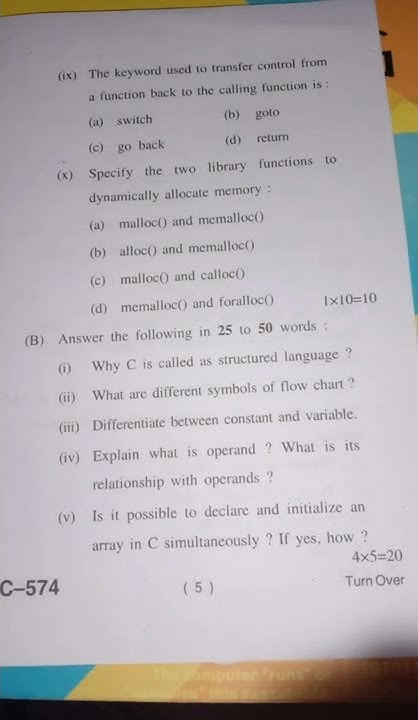 BCA 1st sem 2021 Dec. || C Programming Question Paper #HPU - YouTube