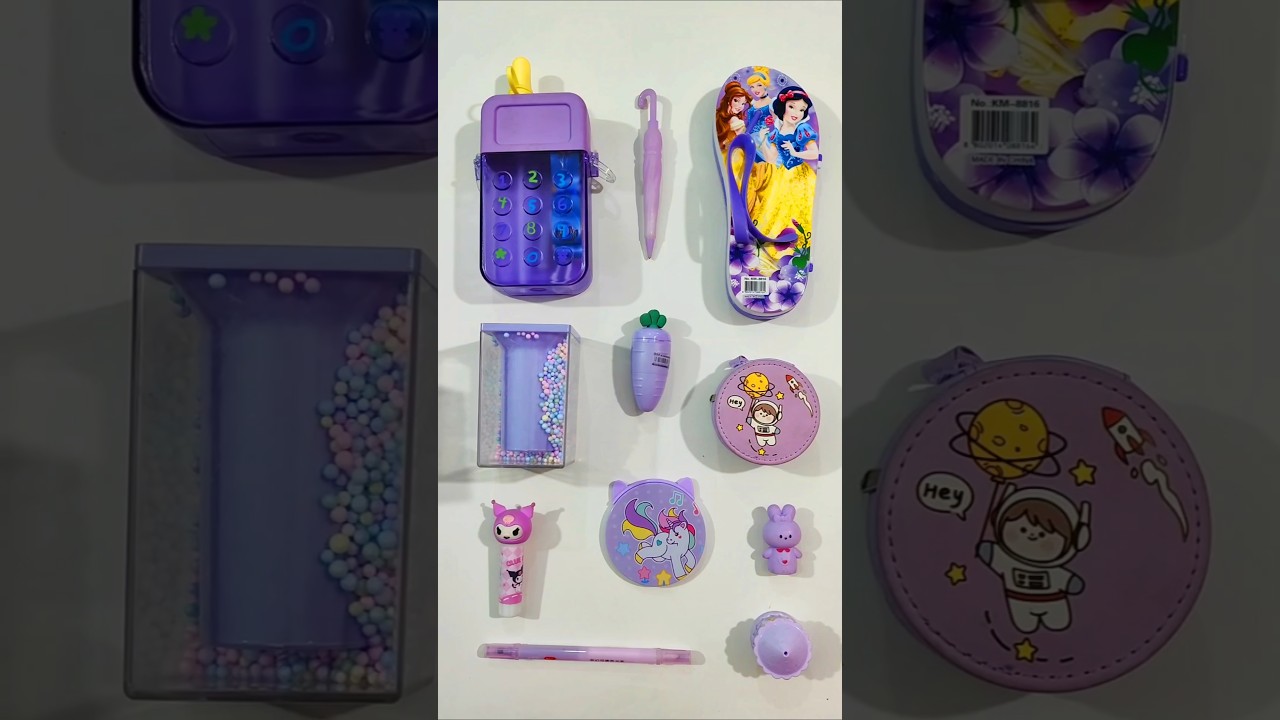 Luxury Purple Stationery Items, Pencil Box, Pen, Pouch, Sharpener, Eraser 