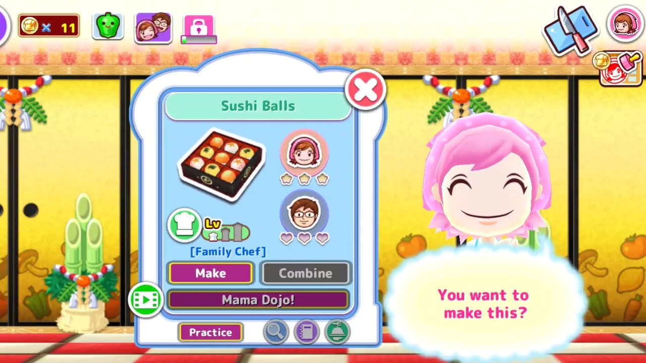 Cooking Mama making some sushi rolls