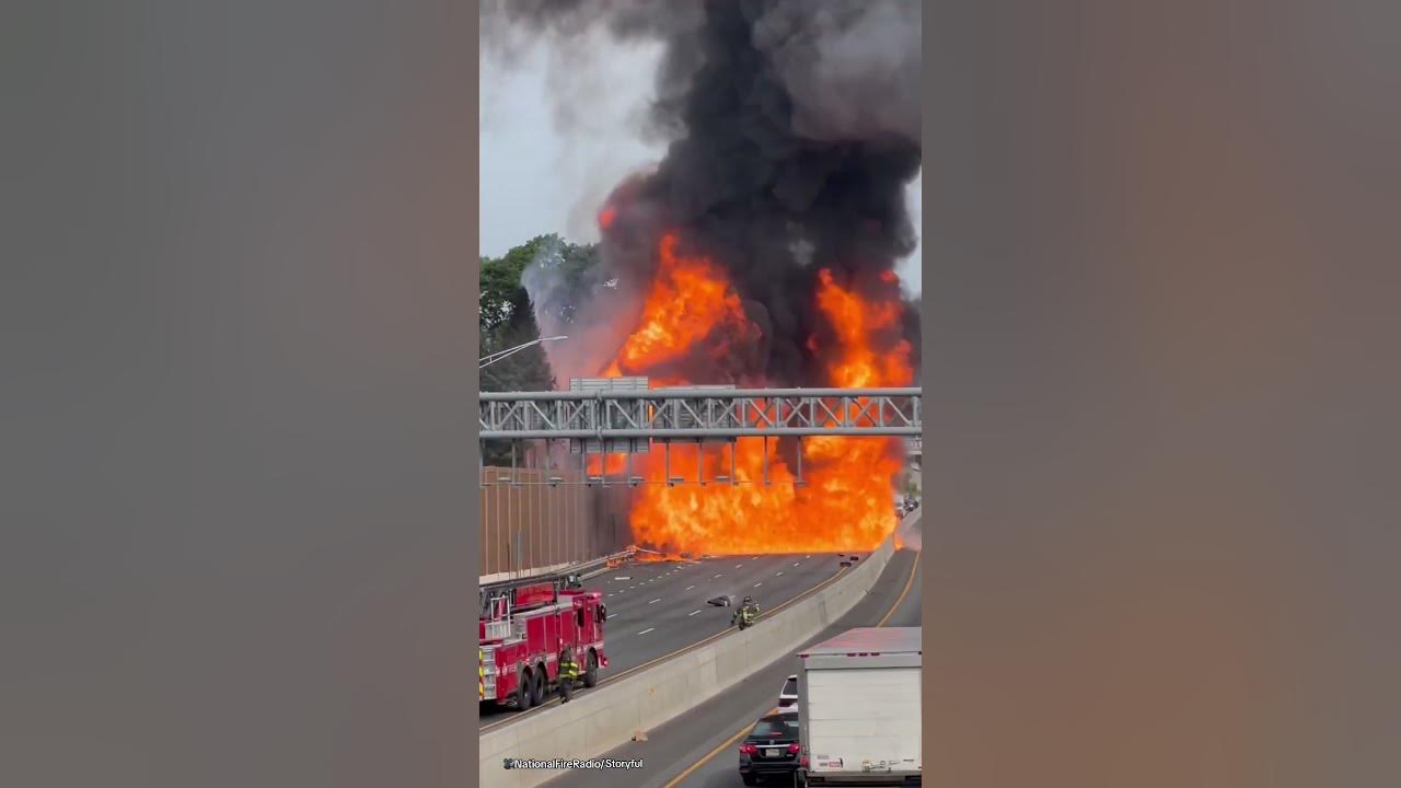Truck explodes into a fireball after highway crash