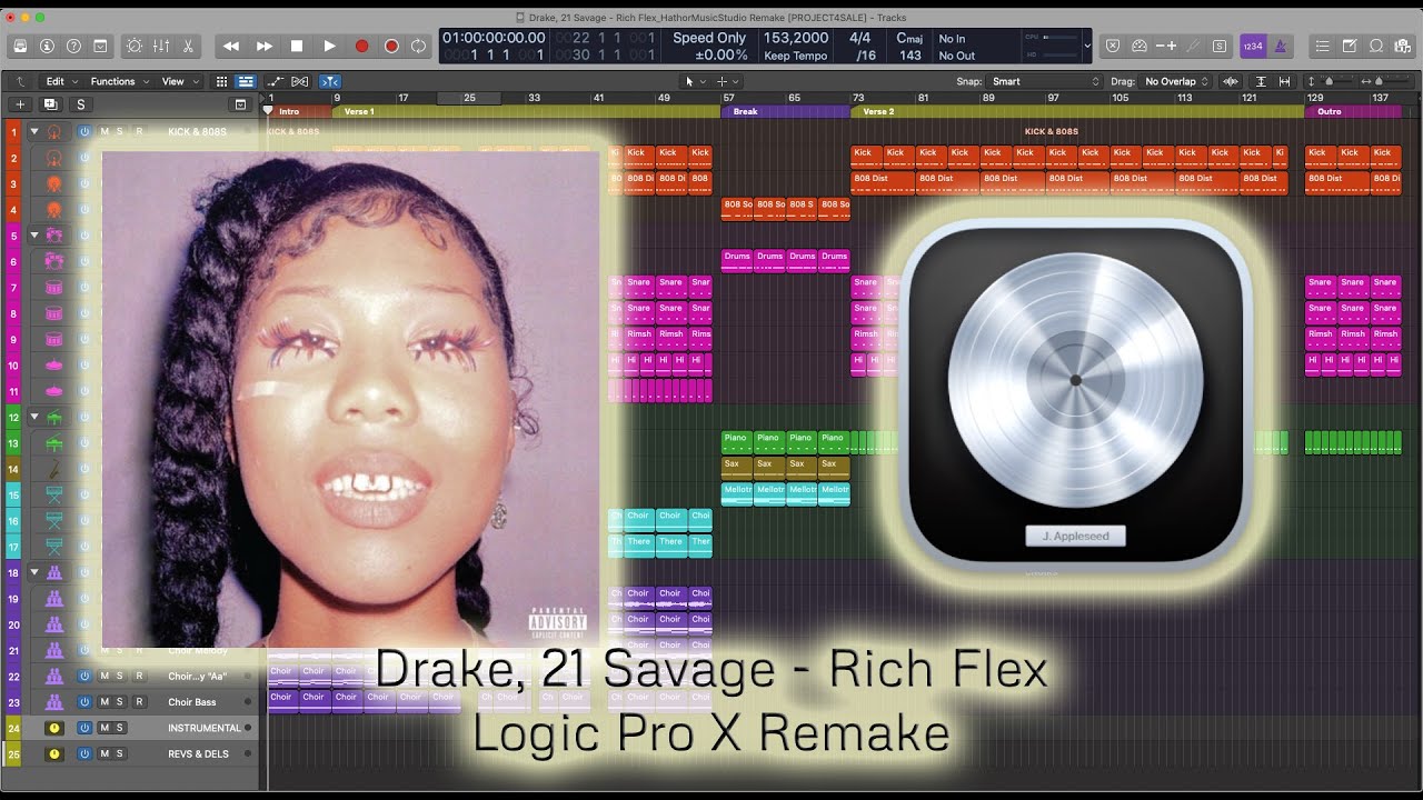 Drake, 21 Savage - Rich Flex (Instrumental) | Logic Pro X Remake