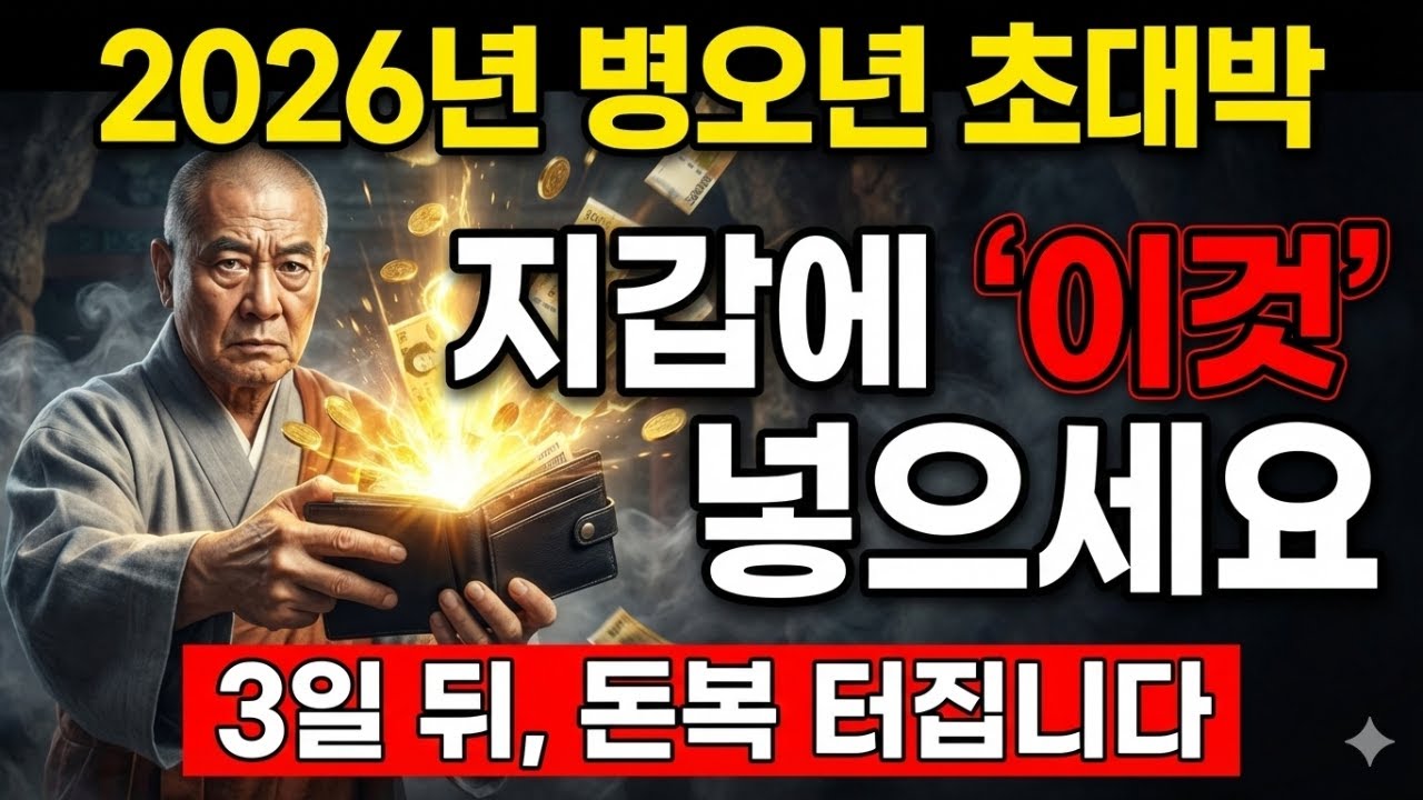 2026년 병오년 지갑 속에 당장 '이것' 넣으세요! 3일 뒤, 막혔던 돈줄이 터지고 벼락부자 됩니다 2026년 대박 운세 돈 한 푼 안 듦  (부처님 가피)