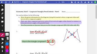 Congruent Triangle Proof Worksheet Example