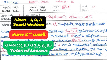Class 1, 2, 3 Ennum Ezhuthum Notes of Lesson June Month 2nd Week Tamil Medium