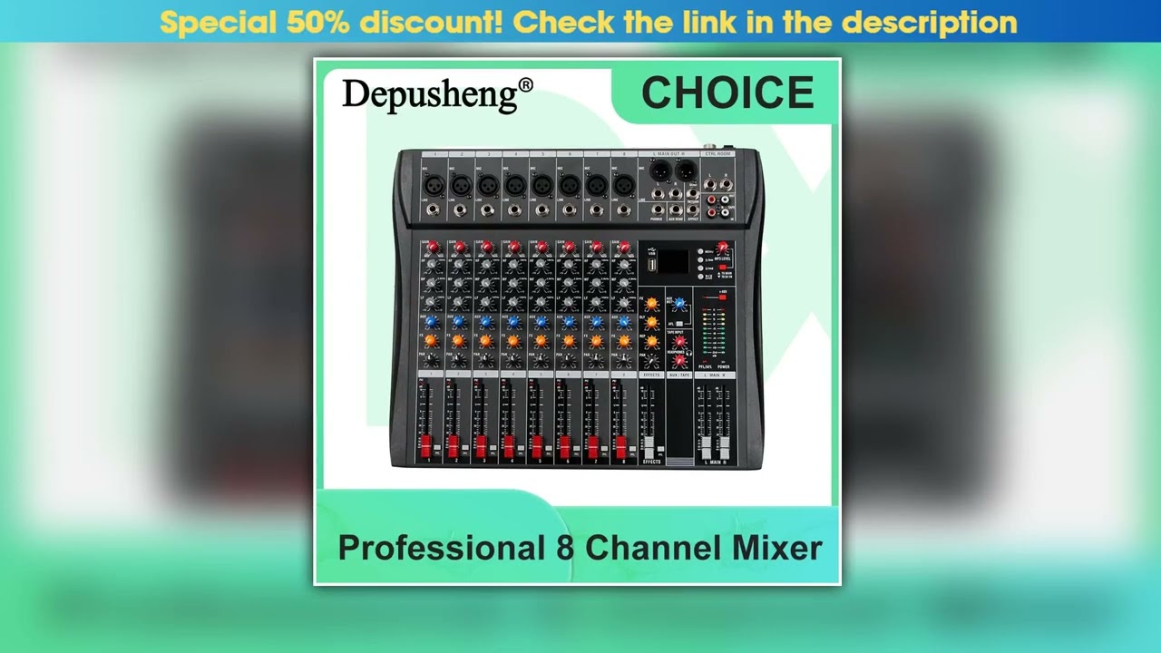 Professional Audio Mixer Depusheng DX8 8Channel Sound Board Console with Bluetooth USB PC