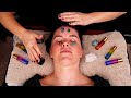 Asmr gemstone facial with color therapy for stressful energy healing