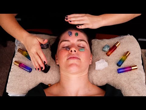 [ASMR] Gemstone Facial with Color Therapy for Stressful Energy Healing