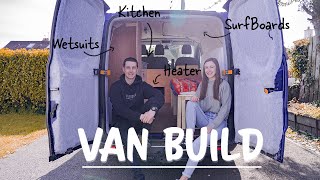 14 Days CAMPER VAN conversion | Double bed, Sink, Heater, SurfBoard (Ford Transit Custom 2015)