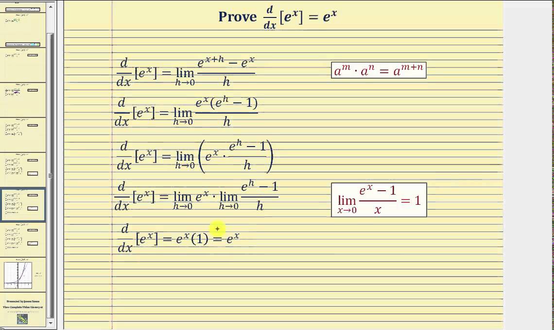 Proof The Derivative Of F X E X D Dx E X E X Limit Definition Youtube